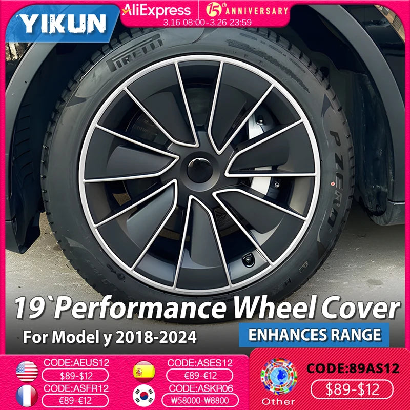 4PCS Hub Cap 19 Inch For Tesla Model Y Car Automobile Hubcap Full Cover Performance Replacement Wheel Cap Accessories 2018-2024