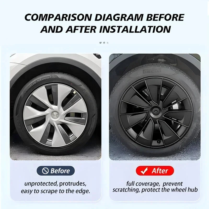 4PCS Hub Cap 19 Inch For Tesla Model Y Car Automobile Hubcap Full Cover Performance Replacement Wheel Cap Accessories 2018-2024
